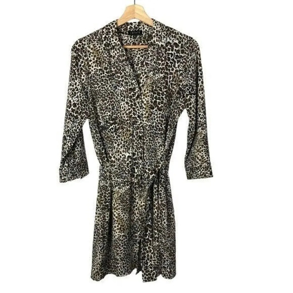 1. State Brown Leopard Print Long Sleeve Button Down Shirtdress S - Picture 2 of 4